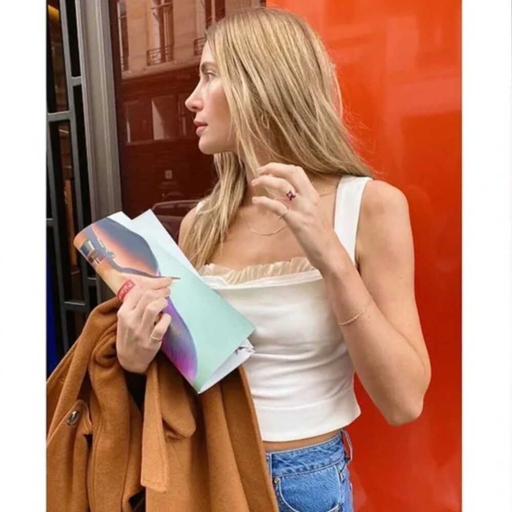 NWT Antonio Melani x Courtney Grow Anias Sleeveless Ruffle Trim Square neck top